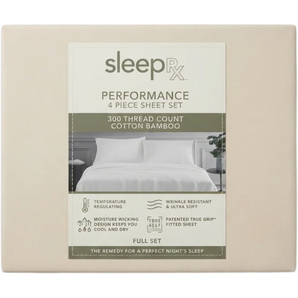 SleepRx‎ Performance Cotton Bamboo 4 Piece Sheet Set Full Oatmeal Tan 300TC